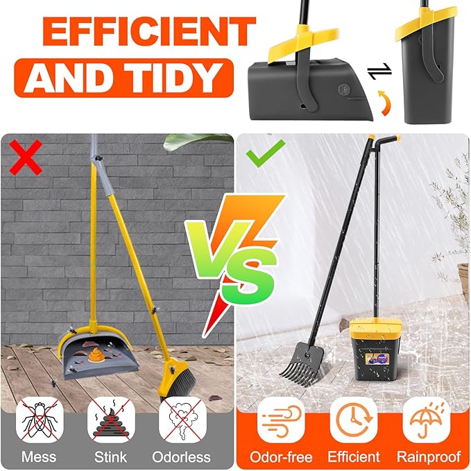 LANNEY Pooper Scooper - 46" Long Adjustable Handle Dog Pooper Scooper, Swivel Bin, Rake and 35 Waste Bag, Heavy Duty Poop Scooper for Large Medium Small Yard Dog Pet