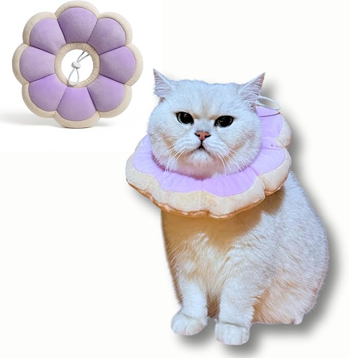 Adjustable Comfy Flower Style Elizabeth Collar for Cats Puppies Soft Recovery Cone Pet Protective Neck Collar (Purple, Medium)