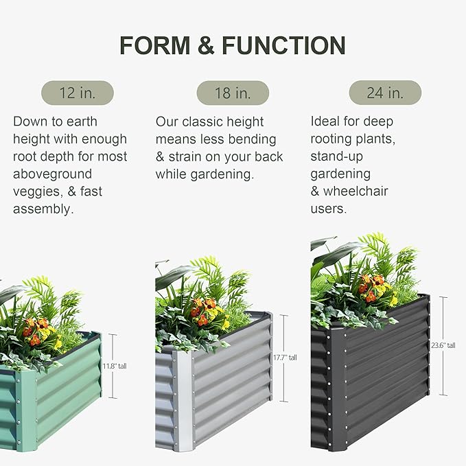 Domi Galvanized Raised Garden Bed, 8x4x1Ft Thickening Metal Planter Box for Vegetables Bottomless for Backyard Outdoor, 1" Deep w/ 228 Gallon Capacity - Green