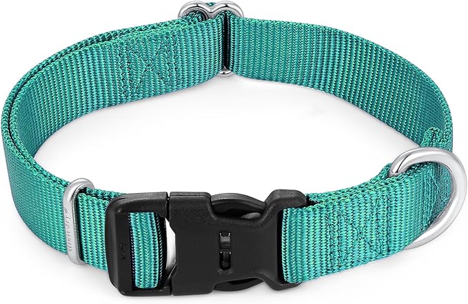 Mikivery Nylon Dog Collar with Quick Release Buckle Soft Adjustable Sturdy for Small Medium Large Dogs Teal,L