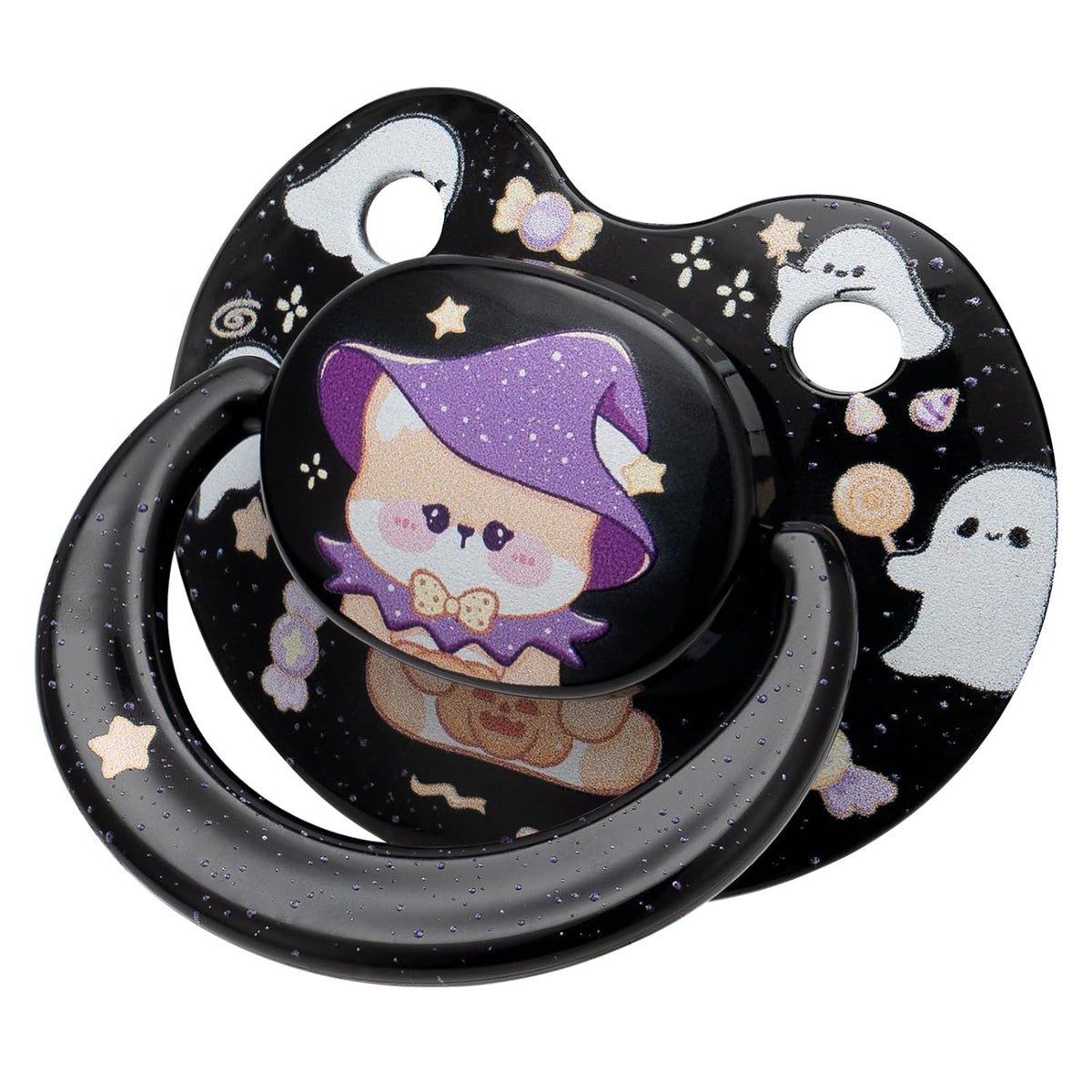 Halloween Big Adult-Size Pacifier: Cute Bear Binky for Anxiety Relief - Large Shield Paci with Case Black