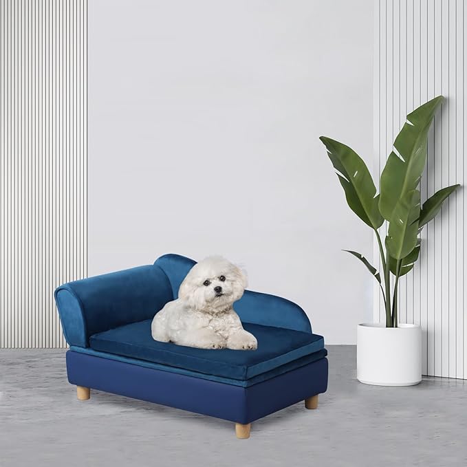 Pet Bed Sofa, Puppy Bed with Storage, Small Dog Couch with Removable & Washable Cushion, Comfy Pet Couch Bed for Cats & Puppy (Blue)