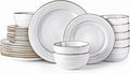 GBHOME Ceramic Dinnerware Sets, 24 pcs Embossed Elegant Stoneware Plates and Bowls Sets, Housewarming Wedding Gift | Dishwasher & Microwave Safe | Dishes Set Service for 8