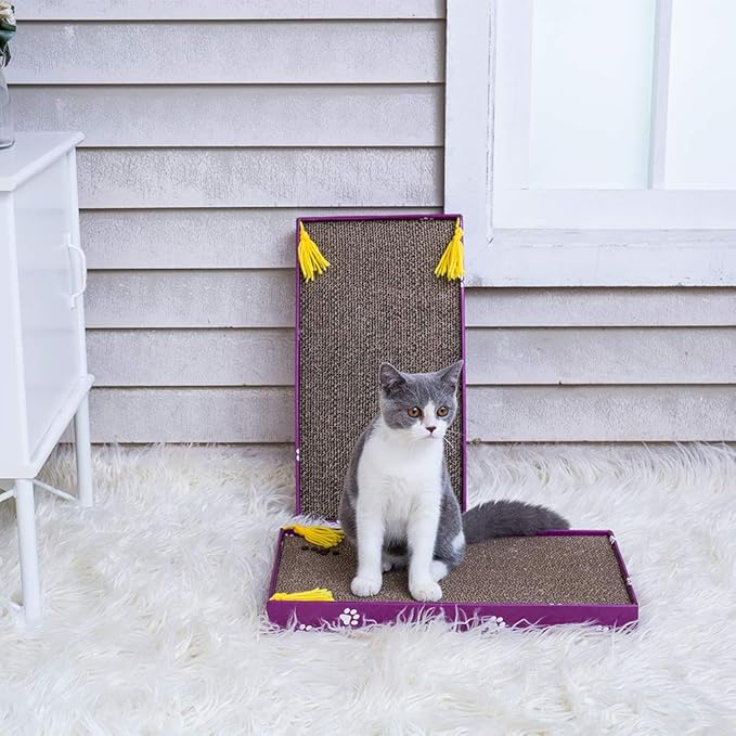 PEEKAB Cat Scratcher Cardboard Wide Scratching Board Reversible Corrugate Cat Scratch Pad with Box Catnip Included Large 3PCS