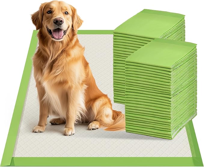 Gardner Pet Dog Pee Pads Extra Large 28"x34", XL Thicker ECO Green Disposable Puppy Training Pads Super Absorbent Full Edge-Wrapping Pad for Dogs, Puppies, Cats, Rabbits (100 Count)