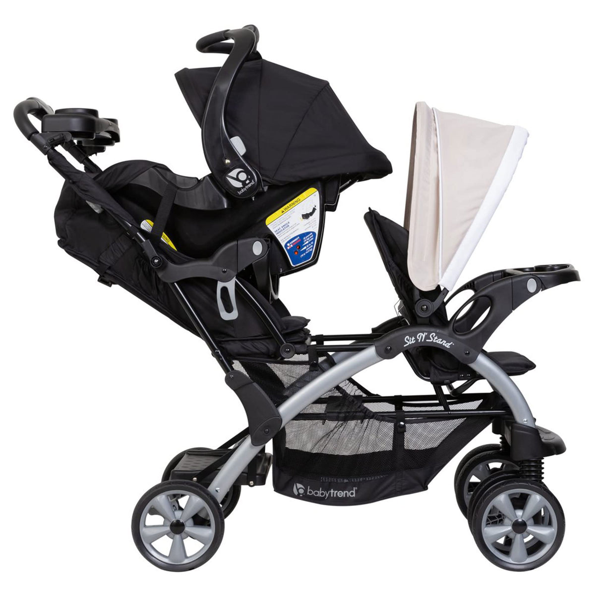 Baby Trend Double Infant and Toddler Stroller w/ Harness and Basket, Sit N' Stand, Stormy - Convertible Twin and Tandem Strollers for Babies