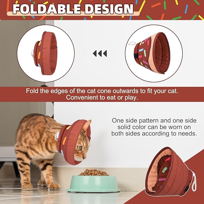 KOOLTAIL Cat Cone Collar Soft, Adjustable Cat Cones to Stop Licking, Foldable Donut Water Resistant Pet Recovery Neck E Collars After Surgery, Kitten Elizabethan Collar for Small to Large Cats,Brown M