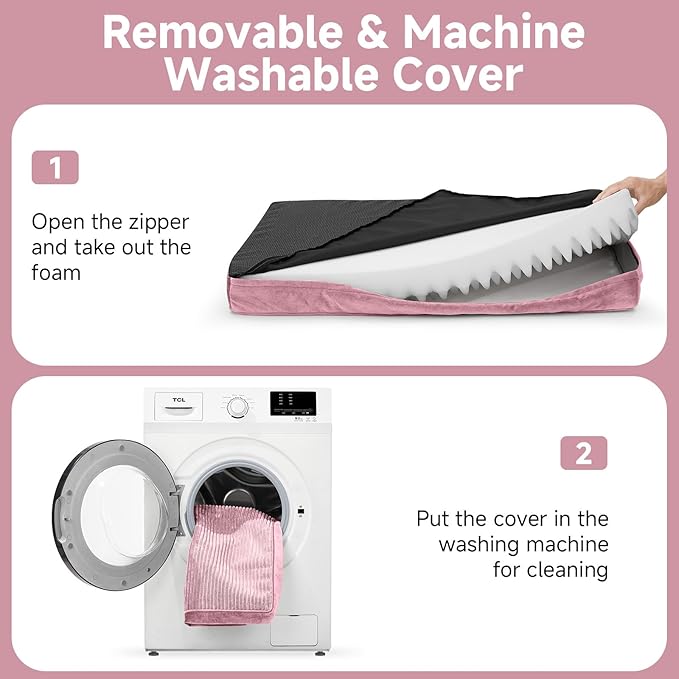 OhGeni Orthopedic Waterproof & Machine Washable Dog Bed for Medium Large Pets, Suitable for Crates, 25D Egg Crate Foam, Non-Slip Bottom & Removable Cover, Invisible Zipper, 35 Inches(Pink)