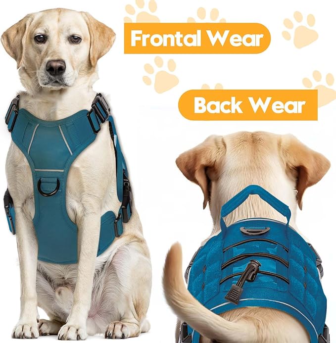 Heavy-Duty Tactical Dog Harness for Large Dogs, No Pull Adjustable Reflective Pet Vest with Molle System, K9 Military-Grade Control for Service Training, Outdoor & 10+ Breeds, Blue, Medium