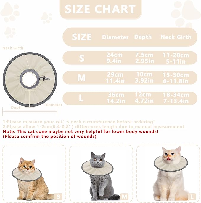 Lightweight Cat Cone Collar Soft, Soft Comfortable Cat Recovery Collar After Surgery, Elizabethan E Collar for Cats, Cone for Cats to Stop Licking (Khaki, Small)