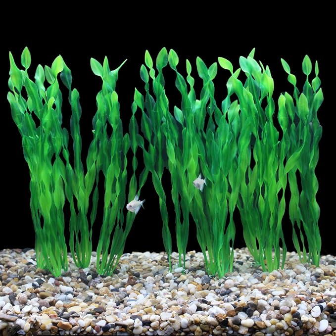 AQUANEAT Fish Tank Artificial Plants, Aquarium Plastic Seaweed Decorations, 11.75Inch Tall Fake Green Accessories, 10 Packs