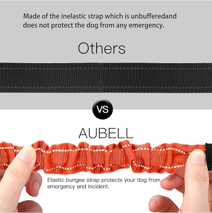 AUBELL Dog Seat Belt for Car,2 Pack Set 3-in-1 Adjustable Reflective Bungee Heavy Duty Dog Car Harness Tether with Clip Hook Latch & Buckle,Swivel Zinc Alloy Carabiner,Black+Orange