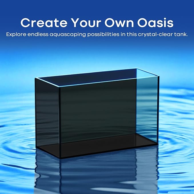 10 Gallon Glass Fish Tank, Aquarium Fish Bowl Cube for Betta Goldfish Snails Shrimp Aquatic Planting, Easy to Maintain Ultra Clear Rimless Dark Background Low Iron