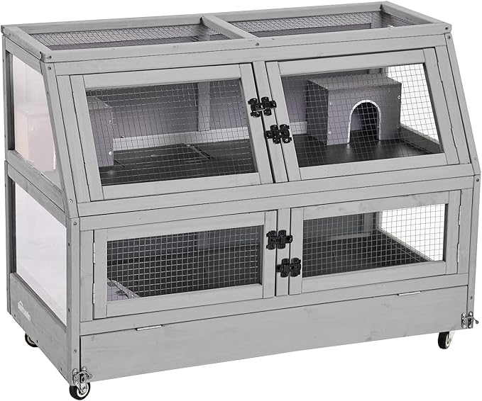 Aivituvin Guinea Pig Cage Chew Proof Hamster Cage Metal Frame Rat House Small Animal Habitat Critter Nation Cage 2 Levels Double Use Movable