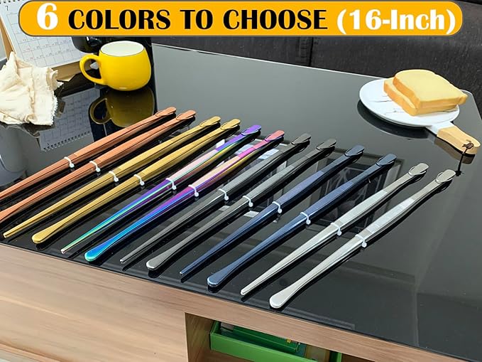 JETKONG 2 Pcs 16-Inch Stainless Steel Fine Tongs Extra Long Chopstick Tongs Long Kitchen Forceps for Cooking (Rainbow)
