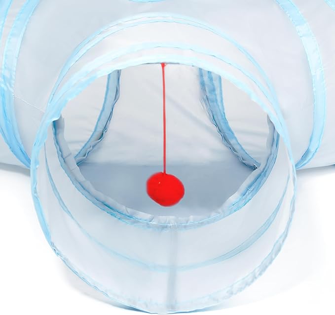 Tempcore 3-Way Collapsible Cat Tube Toys, Indoor Cat Tunnels with Peek Hole Toy Ball, Light Grey