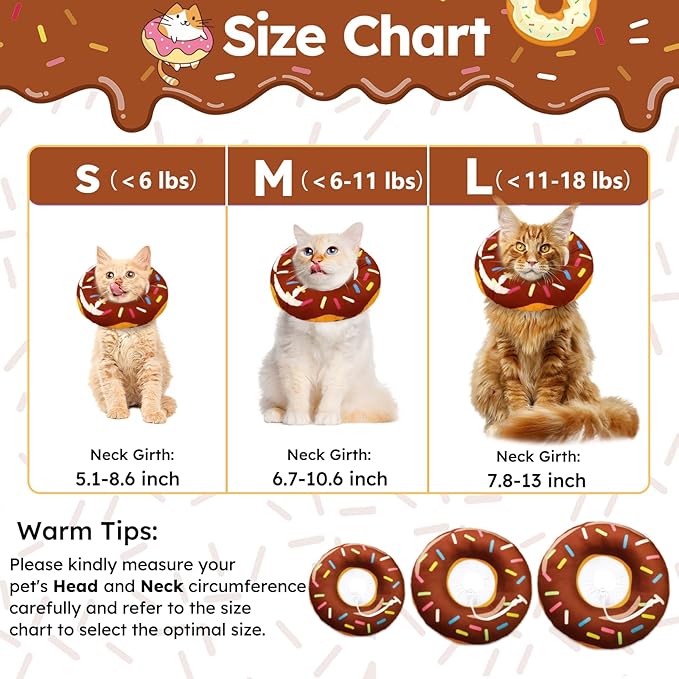 Cat Cone Collar Soft, Cat Recovery Collar for Wound Healing Cute Donut Adjustable Kittens Cones to Stop Licking Comfortable Lightweight Neck Elizabethan Collars for Cats Kittens After Surgery