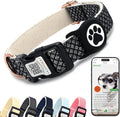 Dog Collar with Waterproof AirTag Holder & Anti-Lost QR Code, Cute Bling Warpping Adjustable Width for Small Medium Large Pet (Black, M)