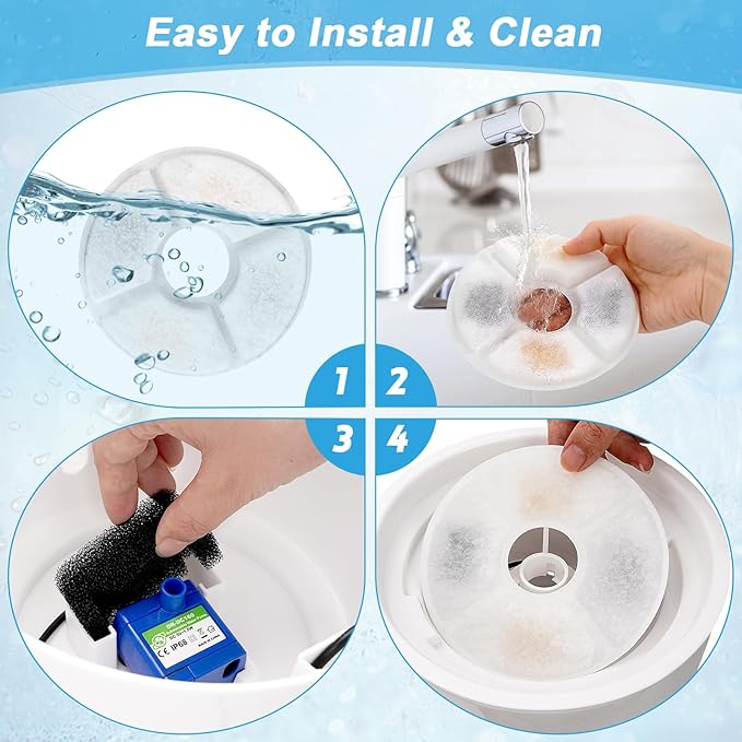 Cat Water Fountain Filter, 12 Pcs Replacement Cat Fountain Filters, 3-Filtration System Round Carbon Cats Filters Compatible with 81oz/2.4L Round Automatic Pet Fountain Water Dispenser