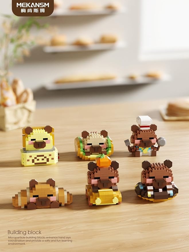 Croissant Cute Capybara Baking Bread Series Mini Building Toy Kawaii Animals Set Micro Adorable Pet Buildings Small Bricks Gifts Toys