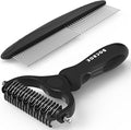 Pet Grooming Combo: Undercoat Rake, Dematting Deshedding Brush for Long-Haired Dogs and Cats, Black