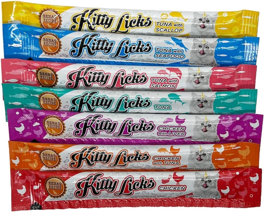 Kitty Licks Chicken and Tuna Varieties (28 Tubes) Chicken and Tuna Varieties 4 Tubes X 7 Flavors (28 Tubes)