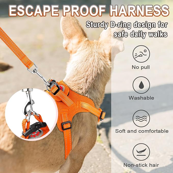 Dog Harness Step in Dog Vest Harness, Reflective Adjustable Puppy No Pull Harness Breathable Soft for Small and Medium Dogs Cats, Orange, S