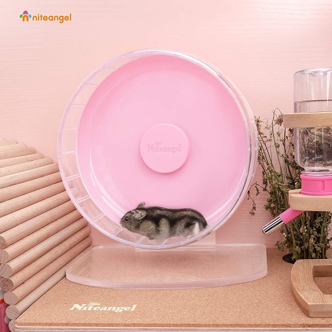 Niteangel Super-Silent Hamster Exercise Wheels: - Quiet Spinner Hamster Running Wheels with Adjustable Stand for Hamsters Gerbils Mice Or Other Small Animals (S, Pink)