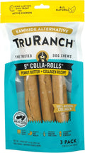 Collagen Rolls - 9" Collagen Rolls for Dogs - Long Lasting Healthy Joint Support Dog Treat - Rawhide Alternative - Skin & Coat Health - Made with Real Peanut Butter, 1 Bag, 3 Count