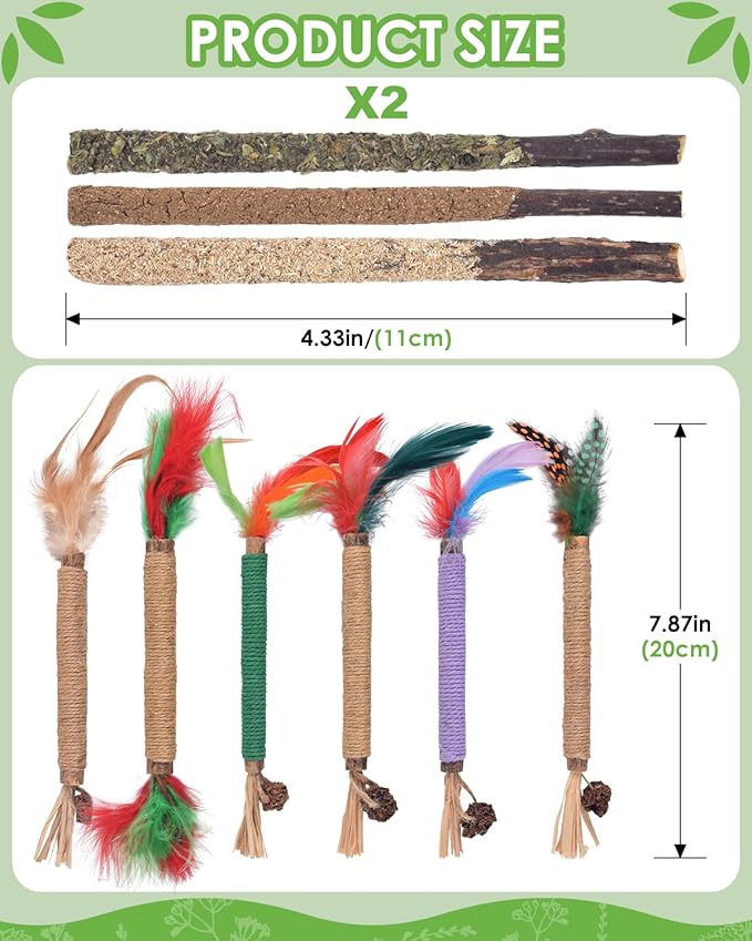 TINDTOP Silvervine Chew Sticks for Cats, 12 Pack Natural Catnip Chew Toys for Kittens Teeth Cleaning, Matatabi Dental Care, Increase Appetite Cat Dental Toy