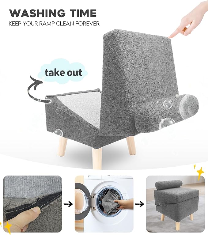 Dog Stairs for Small Dogs and Cats – 2-in-1 Dog Ramp for Bed and Couch, 16.5'' Foldable Wooden Pet Steps, Sturdy Multi-Use Split Ottoman Design, Dark Grey