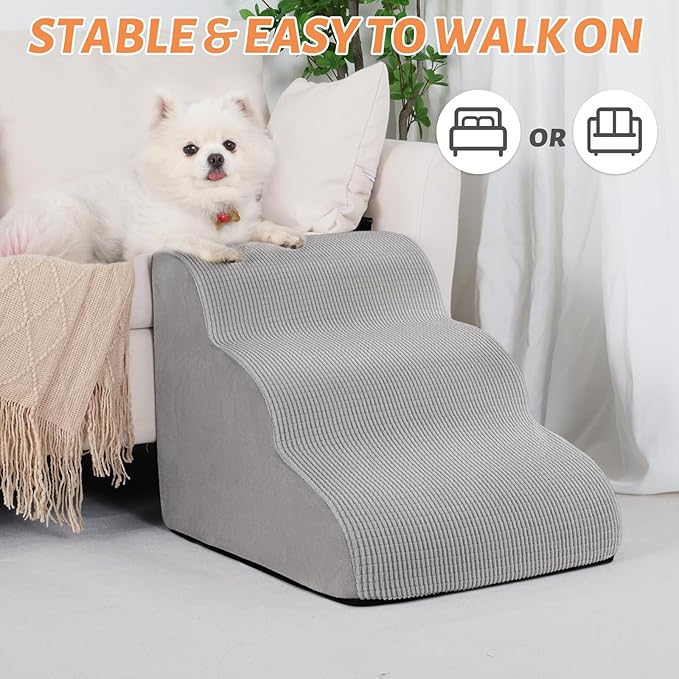 3-Step Dog Ramp and Stairs for Sofa and Chair - Non-Slip Sturdy Pet Steps for Small Dogs and Cats,15.7" H,Light Grey