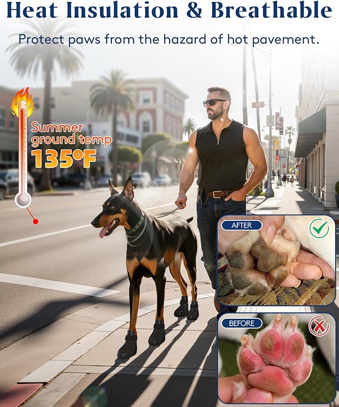 Dog Shoes for Hot Pavement, Breathable Dog Boots Paw Protectors with Adjustable Straps & Non-Slip Sole, Easy On & Off, Waterproof, Easy-Cleaning (Pink, M)