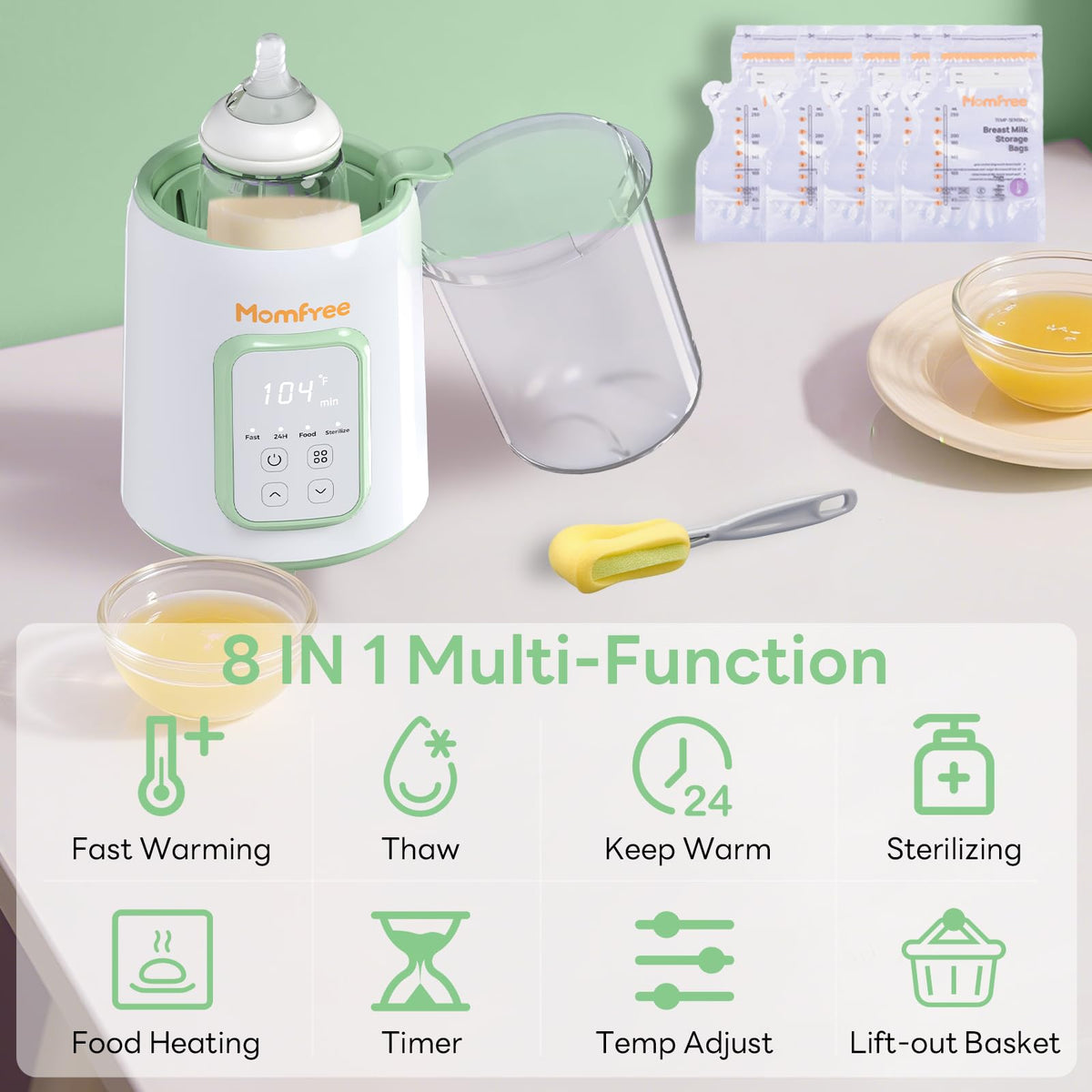 Bottle Warmer, 8-in-1 Fast Baby Bottle Warmer, Grey | for Breastmilk and Formula, Accurate Temperature Control, Automatic Shut-Off, Multifunctional for All Bottles