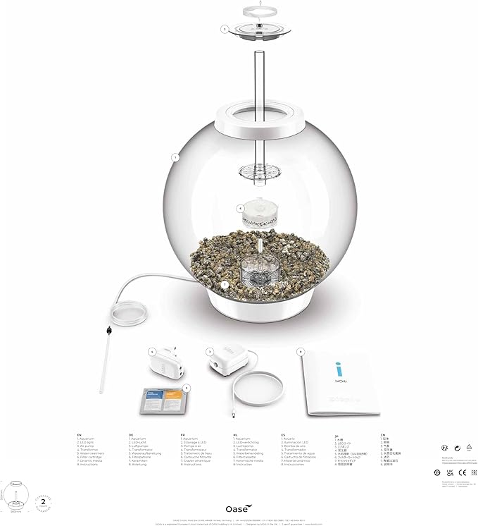biOrb Classic 60 Acrylic 16-Gallon Aquarium with White LED Lights Modern Tank for Tabletop Display, Black