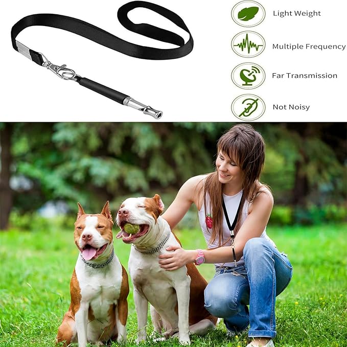 3 Pack Dog Whistle to Stop Barking Neighbors Dog - Adjustable Ultrasonic Silent Dog Whistle for Professional Training & Bark Control, with Lanyard (Black/White) - Effective Recall & Long Range