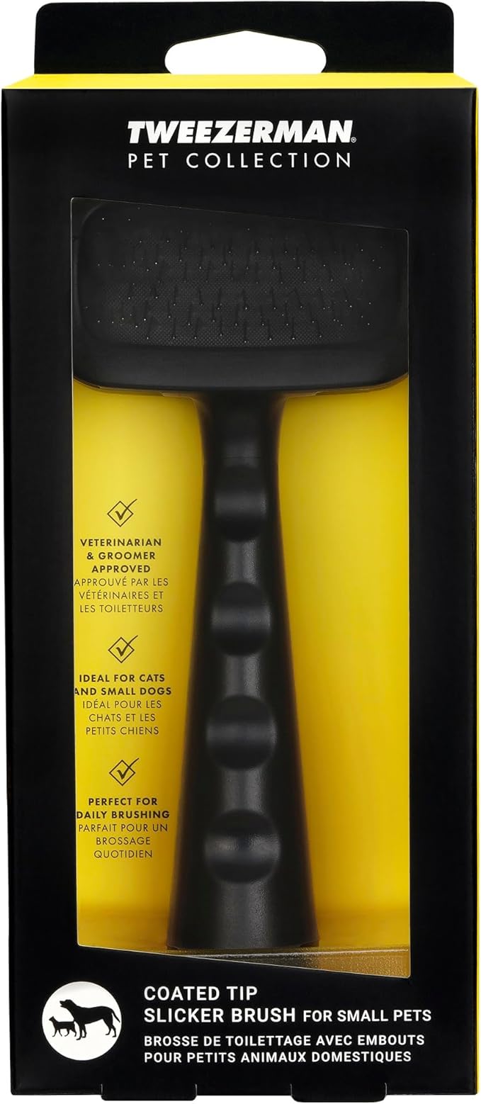 Tweezerman Dog and Cat Slicker Brush for Small Pets, Grooming Brush with Coated Bristles to Prevent Scratching and Ergonomic Handle