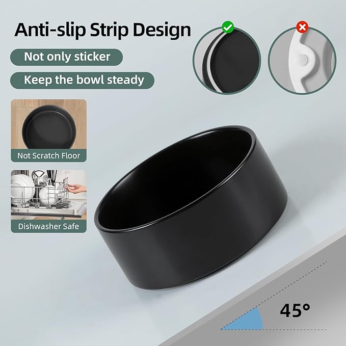Ceramic Elevated Dog Bowl Set, Raised Food and Water Bowl for Large Breed Dogs, Weighted Dishes, Black (8.2'', 60OZ)