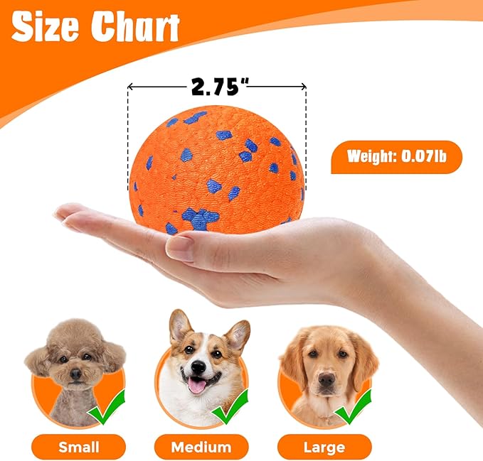 Dog Balls for Aggressive Chewers, Indestructible Bouncy Floating Balls for Training Dog Catch and Fetch, Sturdy Solid Tennis Ball Toys for Large Medium Small Dogs - 2.75in - Orang&White - 2pcs