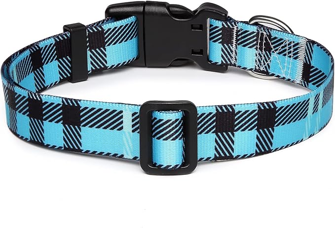 Mercano Adjustable Dog Collar - Special Design Patterns, Soft Nylon Comfortable Durable Pet Collar for Small Medium Large Dogs (XS, Blue Plaid)