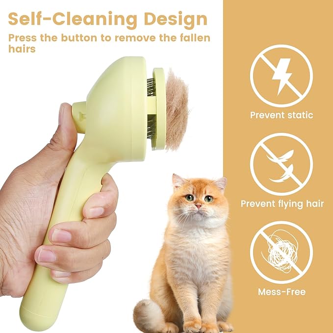 3 in 1 Cat Steam Brush, Pet Spray Hair Removal Comb for Shedding & Grooming, Water Brush for Cats Dogs Small Animals Long Short Haired with One-Click Release Button(Yellow)