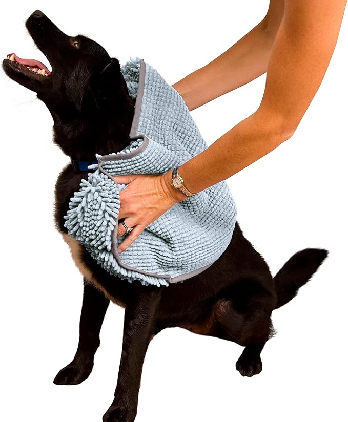 Soggy Doggy Super Shammy Dog Towel - Microfiber Chenille Towel for Drying Dogs and Cleaning Paws - Fast Drying with Hand Pockets for Ease (Gray, 31” x 14”)