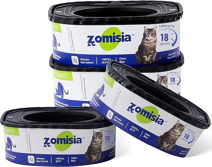 4 Pack Cat Litter Refill Bags, Non-See-Through Jumbo 120FT Cartridge Refill Total Up to Over 16 Months Per Cat for Odor Control, Compatible with Genie Standard, Plus, Style