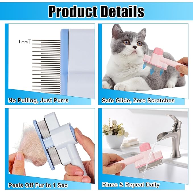 2PCS Flea Comb for Cats & Dogs – Magic Self-Cleaning Cat Grooming Brush with Stainless Steel Teeth, Cat Combs for Fleas and Ticks, Indoor Pets, Fine Tooth Comb for Kittens