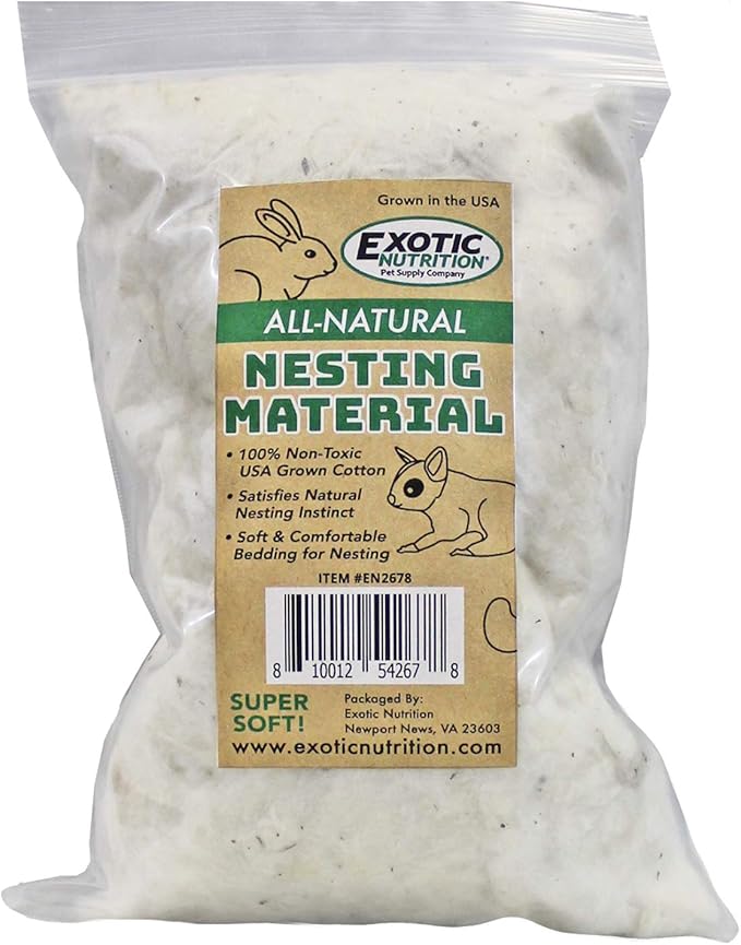 All-Natural Nesting Material (4 oz.) - 100% Cotton Eco-Friendly Animal Bedding - For Sugar Gliders, Squirrels, Hamsters, Rabbits, Chinchillas, Rats, Mice, Gerbils, Guinea Pigs and Other Small Pets