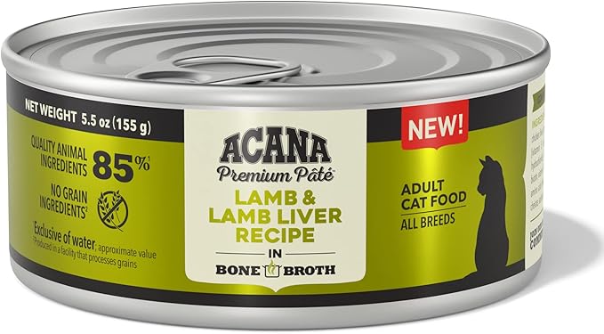 ACANA PREMIUM PATE Wet Cat Food, Lamb & Lamb Liver Recipe in Beef Bone Broth, 5.5oz (Case of 12)