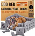 Luxury Dog Bed Chesterfield – Handcrafted Velvet Throne for Dogs | Joint Support, Calming & Temp-Regulating Comfort | Durable 5+ Years, Anti-Claw, Washable 100+ Times – L, Gray