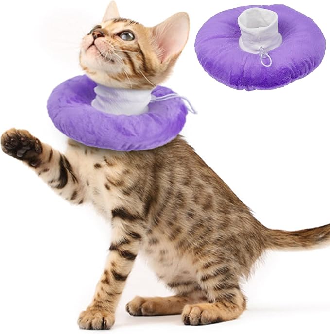 Cat Cone Collar Soft, Adjustable & Lightweight Kitten Elizabethan e Collar to Stop Licking After Surgery, Ideal for Wound Recovery, Durable & Machine Washable, Purple Small