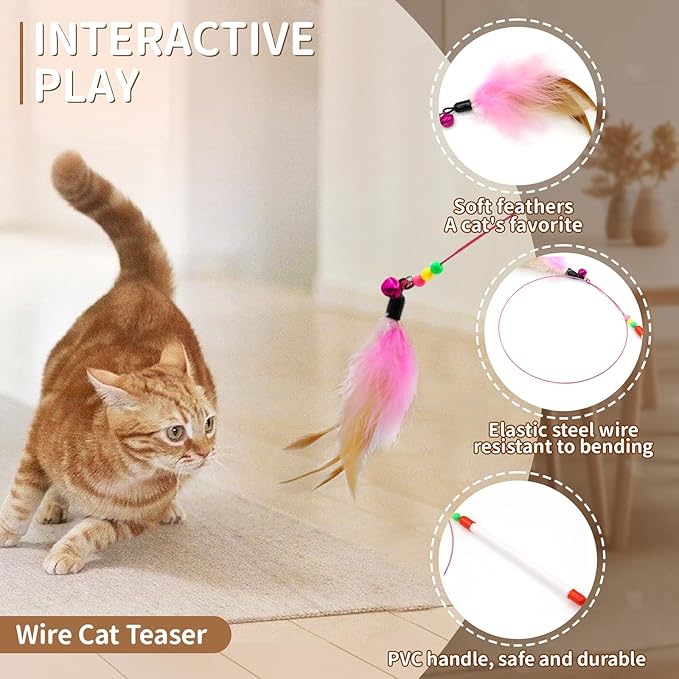 iCAGY 25-Piece Cat Toys Kit with Rainbow Tunnel - Interactive Cat Toy Bundle for Indoor Cats, Kitten Playtime Variety Set Includes Feather Teaser, Springs, Balls, Mice & Noise Toys