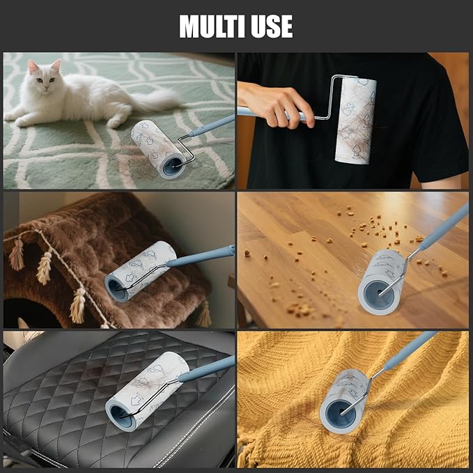Extra Sticky Large Surface Lint Roller, 6.3'' Giant Lint Roller for Pet Hair, 360 Sheets/ 4 Refills, Long Handle Lint Remover for Clothes, Furniture (1 Roller + 360 Sheets)